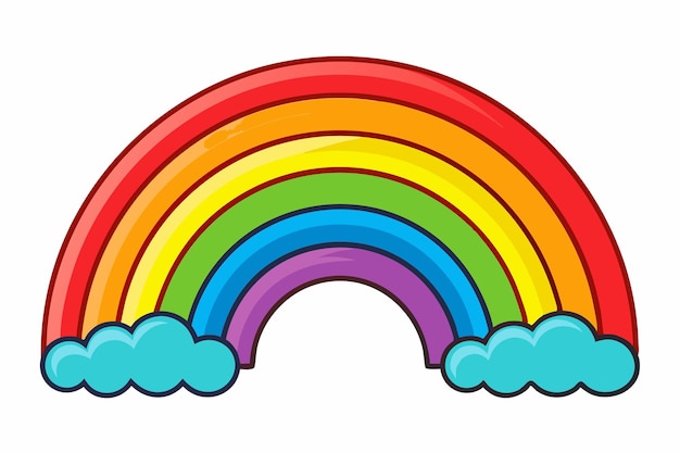 Vector cartoon rainbow with clouds