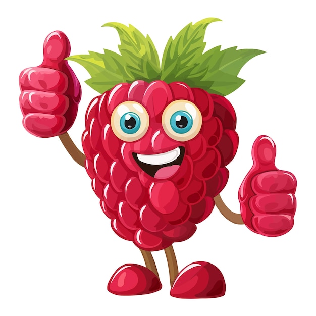 Vector cartoon raspberry giving thumbs up on white background