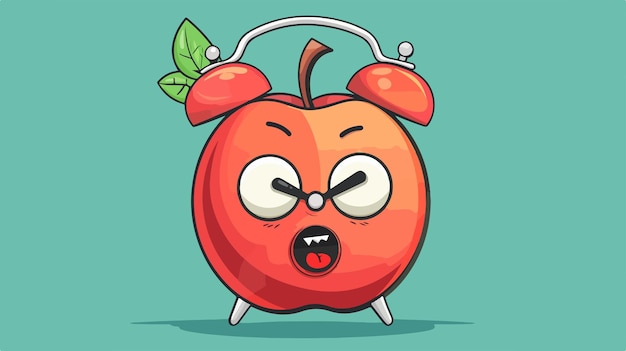 a cartoon of a red apple with a green background