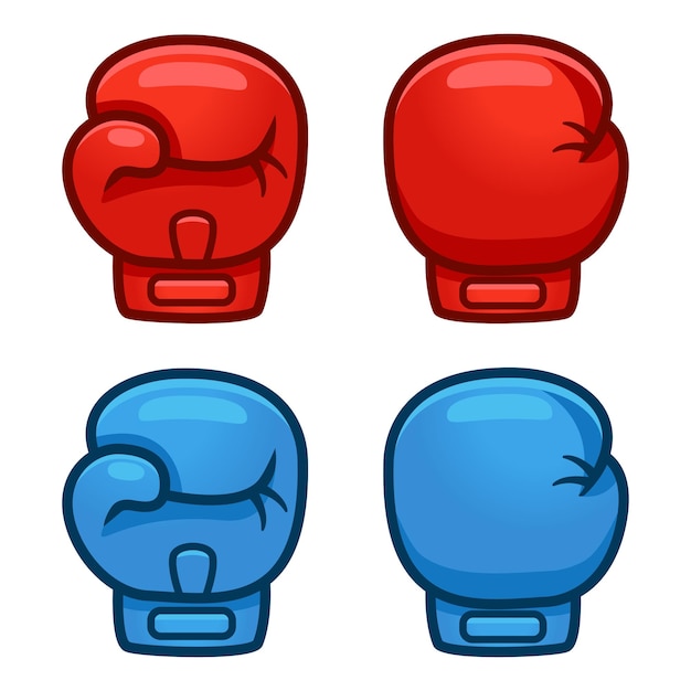 Cartoon red and blue boxing glove icon front and back Isolated vector illustration