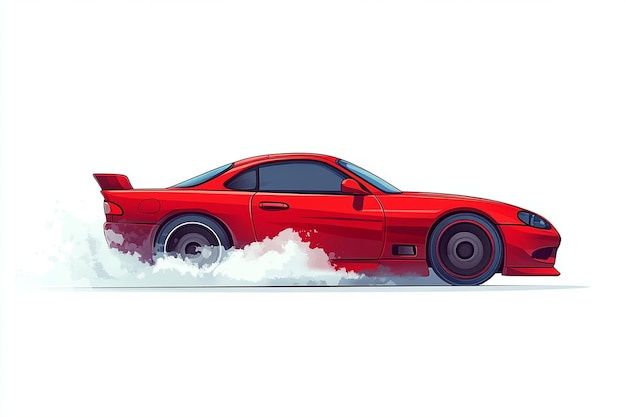 Cartoon Red Car Drifting Vector Illustration