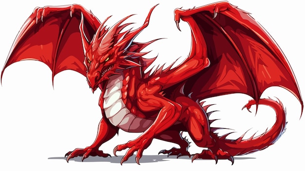 Vector a cartoon of a red dragon with a large red tail