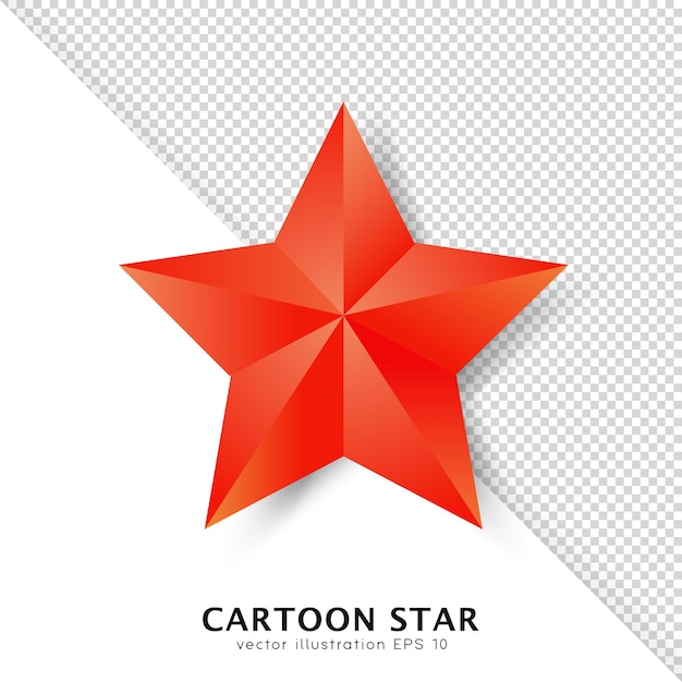 Cartoon red gradient star isolated on white and transparent background. Bright shiny, glossy star