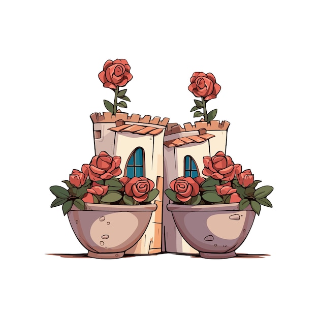 cartoon red rose in a pot