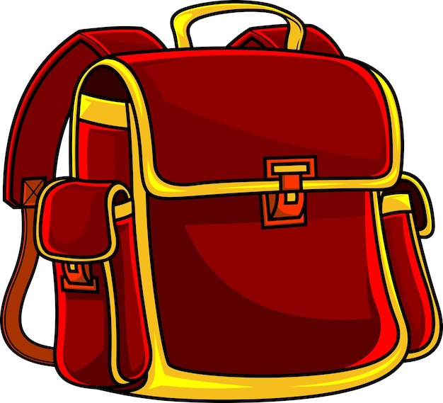 Cartoon Red School Bag Backpack Vector Hand Drawn Illustration Isolated On Transparent Background