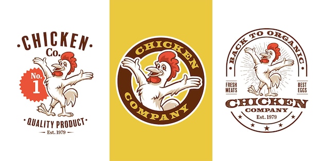 Cartoon retro farm logo with chicken and rooster