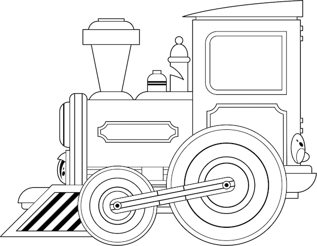 Cartoon Retro Steam Train Line Art Illustration