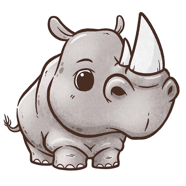 A cartoon rhinoceros with a black and white face.