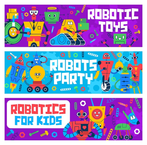 Cartoon robot and droid kids toys space machines