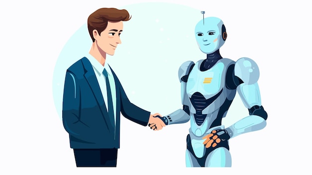 Vector a cartoon of a robot shaking hands with a man in a suit