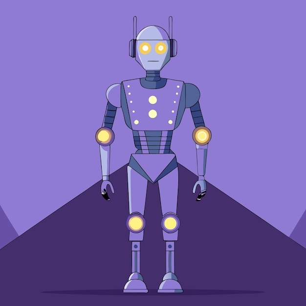 Vector a cartoon of a robot with a purple background and the words robot on it