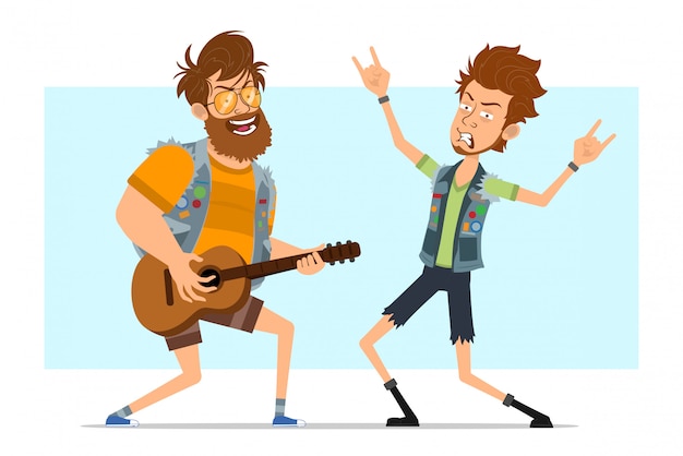 Cartoon rock and roll boys character vector set