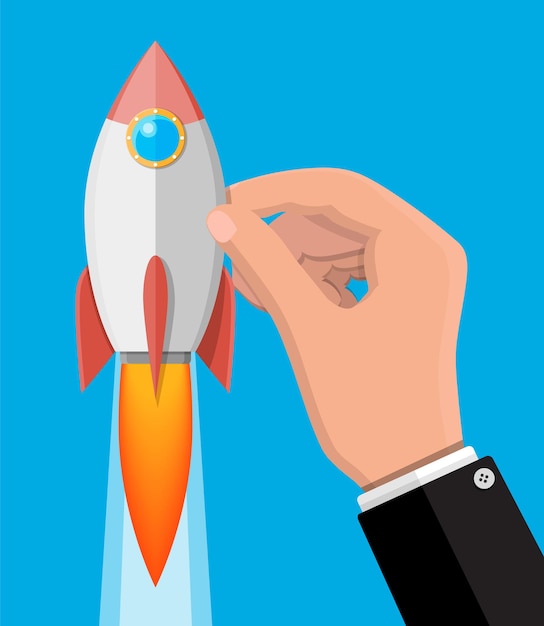 Cartoon rocket in the businessman hand