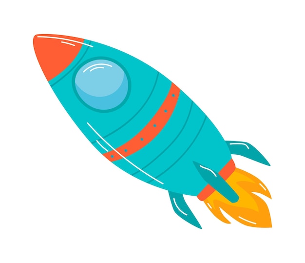 Cartoon rocket on white background vector illustration Simple flying spaceship drawing Isolated