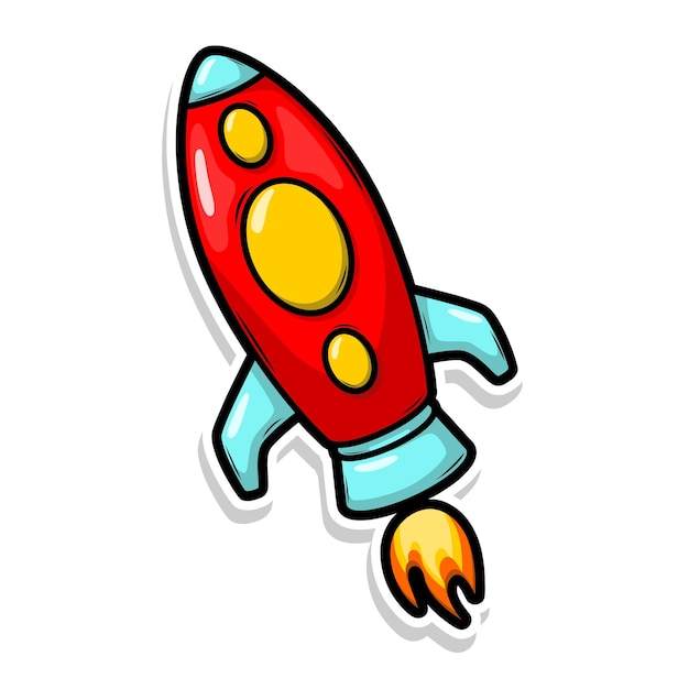 a cartoon of a rocket with a blue suit on it