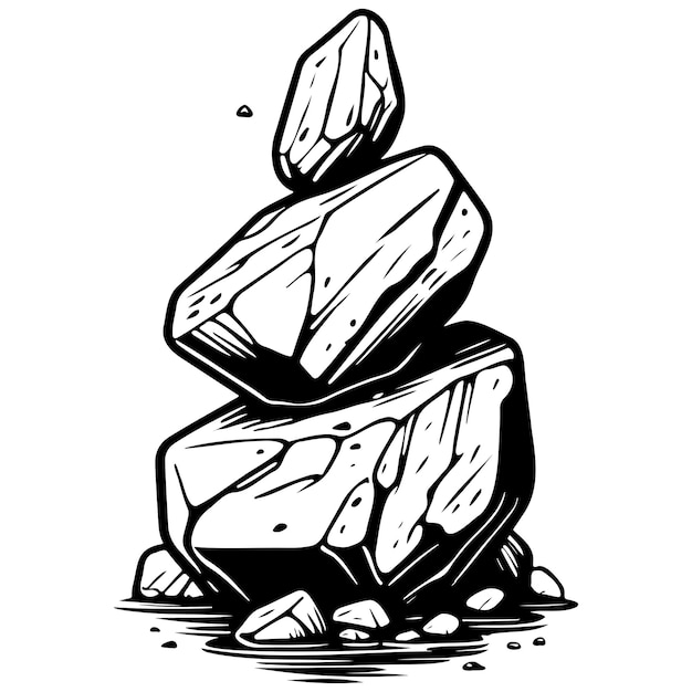 cartoon rocks vintage hand drawn line illustration transparent background