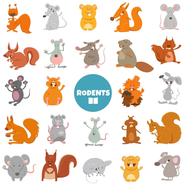 Cartoon rodents animal characters big set