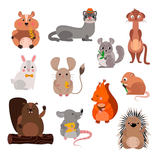 Cartoon rodents animals  set.