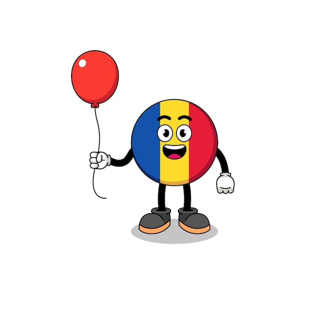 Cartoon of romania flag holding a balloon character design