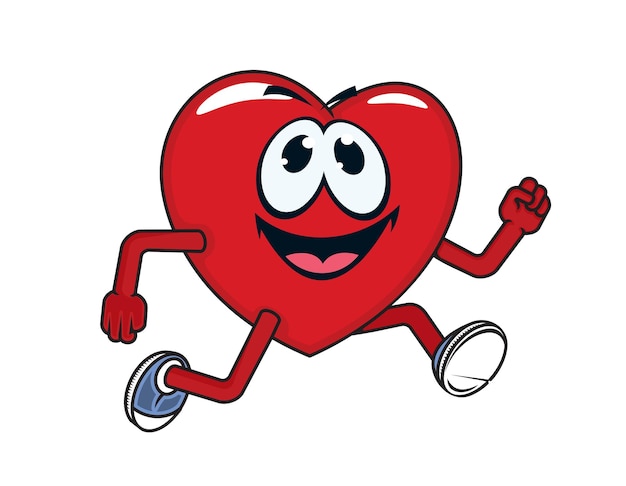 Cartoon running or jogging heart funny character