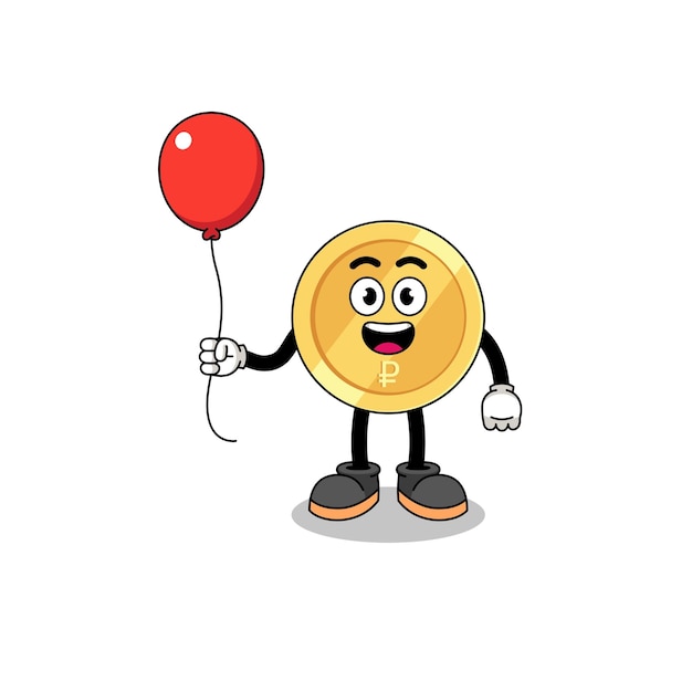 Cartoon of russian ruble holding a balloon