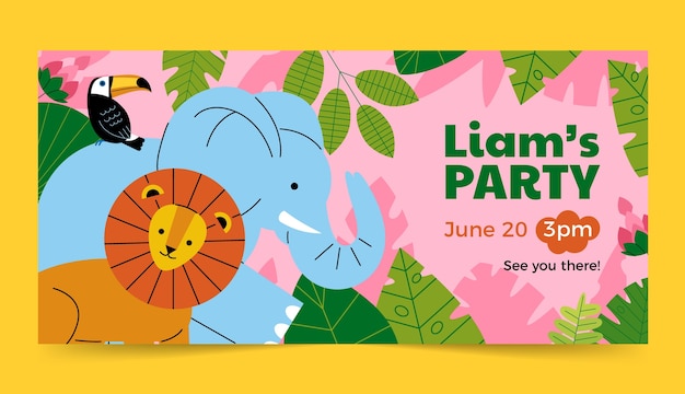 Cartoon safari party horizontal banner template