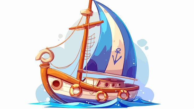 a cartoon of a sailboat with a blue sail and the word navy on the front