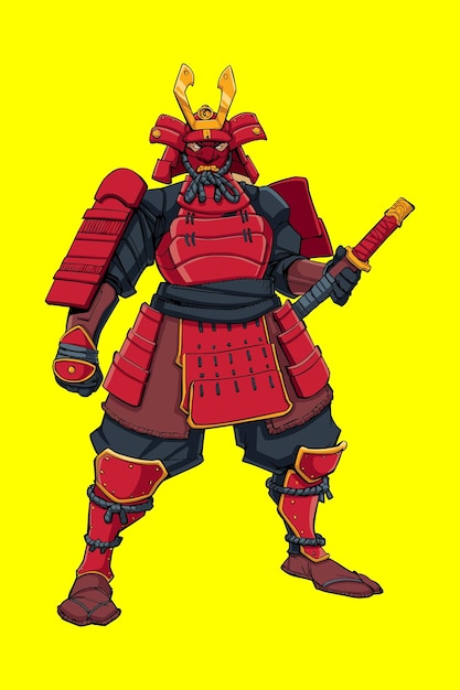 A cartoon of a samurai with a red helmet and a sword.