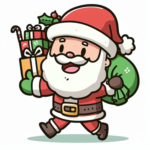 a cartoon of santa carrying a bag of gifts