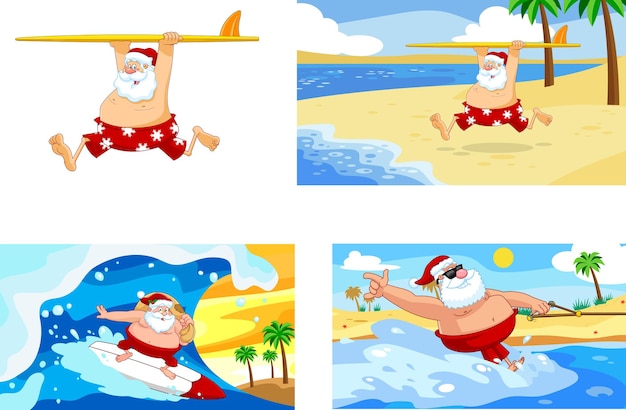 Cartoon Santa Claus Cartoon Characters Vector Collection Set Isolated On White Background