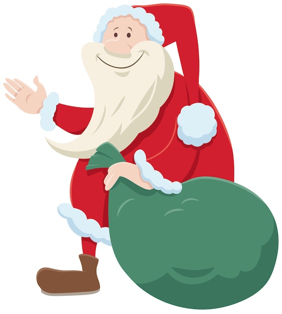 Cartoon Santa Claus character with sack of Christmas presents