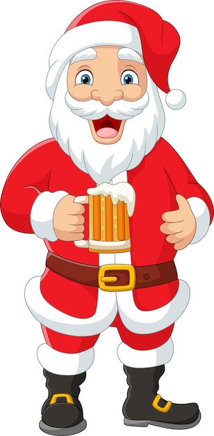 Cartoon santa claus holding drink beer