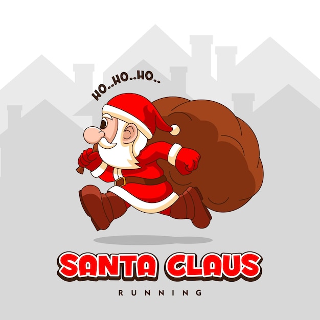 cartoon Santa Claus illustrations isolated on white. Funny happy Santa Claus character with gift