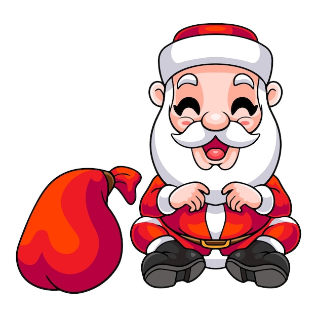 Cartoon santa claus sitting and smiling isolated on white background