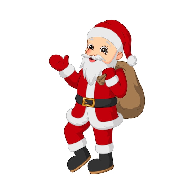 Cartoon santa claus with bag isolated on white