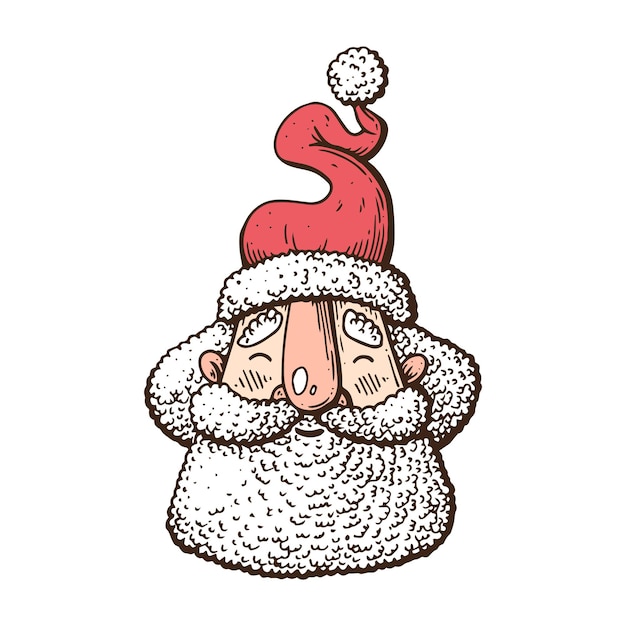 Cartoon Santa Claus with a beard and a hat Vector illustration made with ink and pen on paper