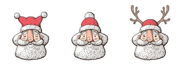 Cartoon Santa Claus with a beard and a hat Vector illustration made with ink and pen on paper