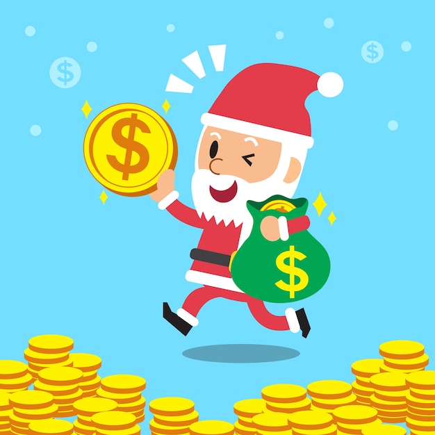 Cartoon santa claus with money bag