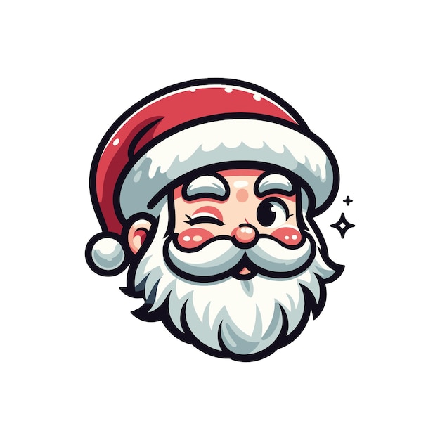 a cartoon of a santa hat and a beard Santa Claus face winking playfully