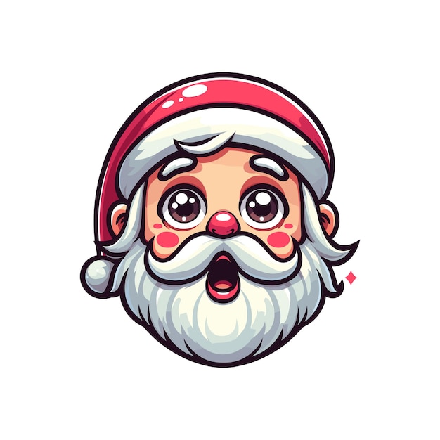 a cartoon of a santa head with a white beard and a red bow tie Santa Claus with a surprised express