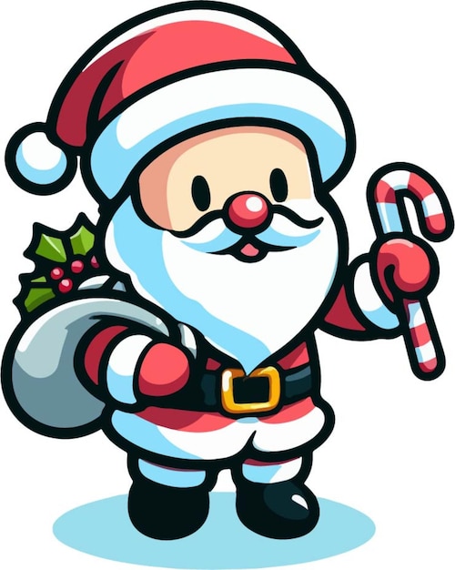 a cartoon of santa holding a candy cane