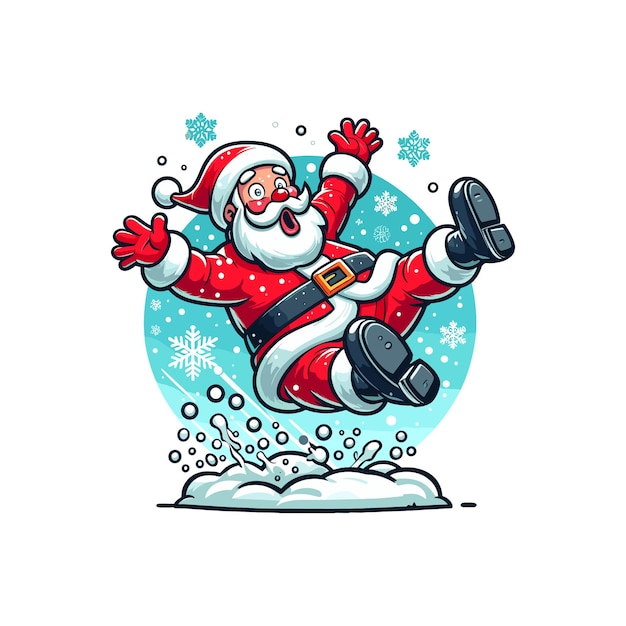 Vector a cartoon of santa is jumping in the snow santa claus in a comical belly flop pose