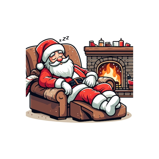 a cartoon of santa sitting in a rocking chair Santa Claus peacefully sleeping