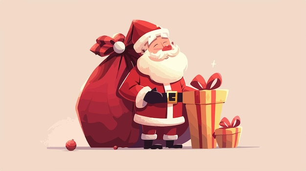 a cartoon of a santa with a bag of presents