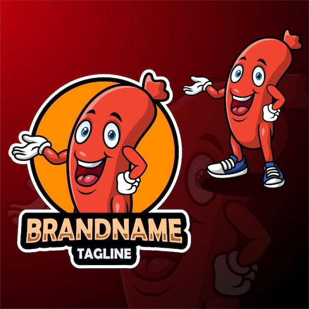 Cartoon sausage mascot design presenting