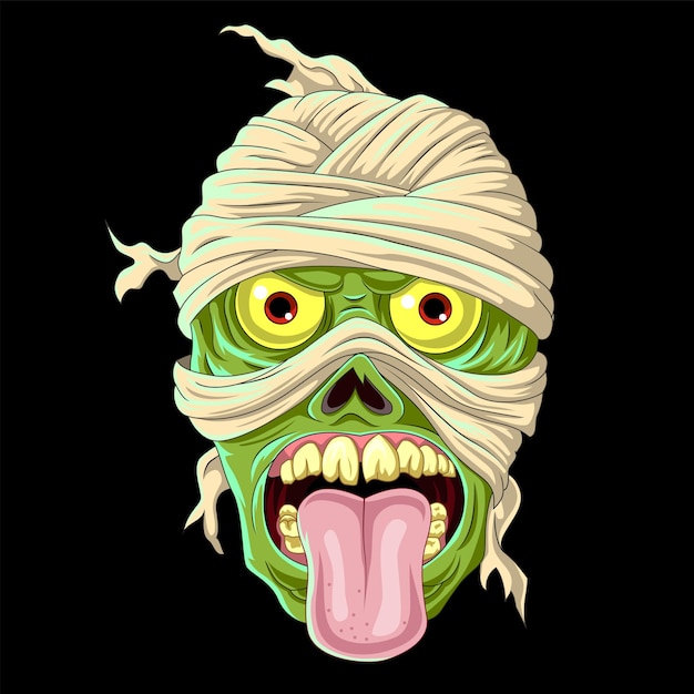 Cartoon scary green mummy head