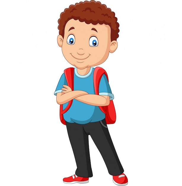 Cartoon school boy with a backpack