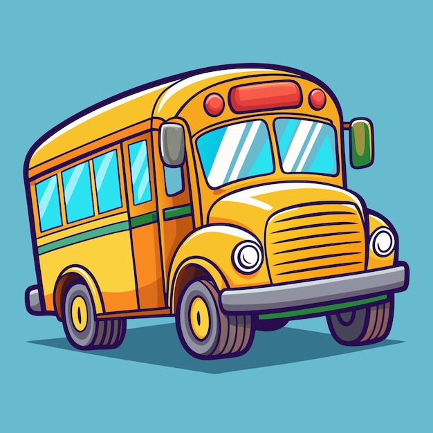 Cartoon School Bus with Happy Students Inside Cartoon Vector Illustration