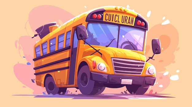 Vector a cartoon of a school bus with a picture of a car that says  modern