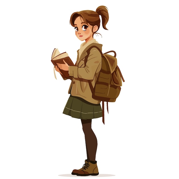 Vector cartoon_school_girl_with_a_book_and_backpack